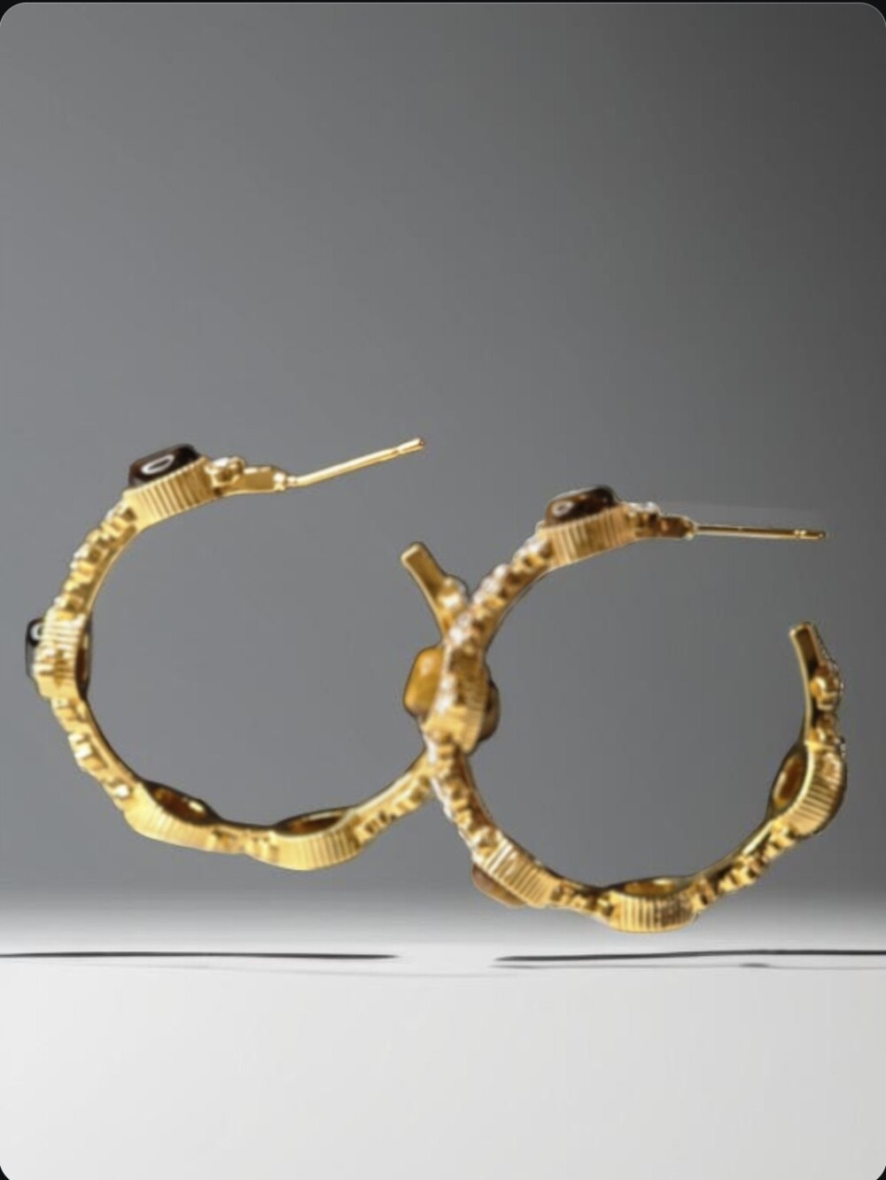 18k Gold Plated Maltese Cross Tigers Eye Jeweled Crystal Hoop Earrings - Picture 5 of 6